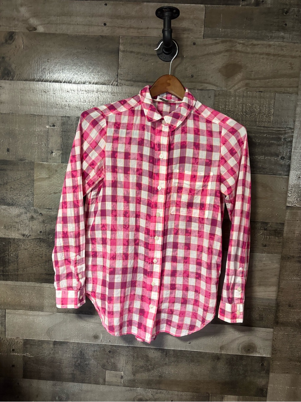 Pilcro by Anthropologie 100% Cotton Pink and White Gingham Button-Down Shirt XS